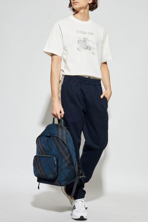 Burberry Sweatpants With Side Stripes, Mens, Navy Blue