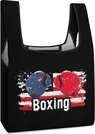 Generic Boxing U.S. Flag Reusable Shopping Bags Lightweight Foldable Grocery Bag Polyester Washable Tote Bag