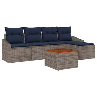 vidaXL Conjunto De Sof&aacute;s De Jard&iacute;n 6 Pcs Gris Y Azul Marino Vidaxl