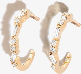 Suzanne Kalan 18K Yellow Gold Classic Hoop Thin Mix Diamond Hoop Earrings - Womens - Diamond/18kt Yellow Gold