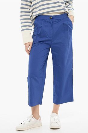 Woolrich Cropped-Fit Cotton Poplin Trousers With Double Pleat size Xs