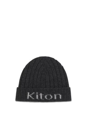 Kiton Mens Beanie Hat Merino Wool Dark Grey-Light Grey Grey/light