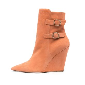 Generic Womens Wedge Heel Suede Ankle Boots,Sexy Pointed Toe Wedge High Heel Short Booties,Comfort Side Zipper Pull on Dress Shoes for Wedding Party & Formal 