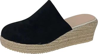 Generic Wedge High Heel Platform Sandals For Women Ladies Closed Toe Sandals Backless Walking Clogs Non Slip Comfy Mules Straw Thick Bottom Sliders Lightweigh