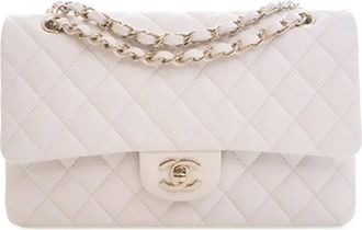 Chanel Borsa a spalla Classic Double Flap media in pelle Caviar 2019 - Bianco