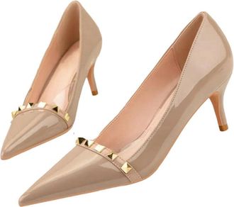 Generic Women Patent Leather High Heel Pumps Pointed Toe Rivet Detail Office Dress Shoes