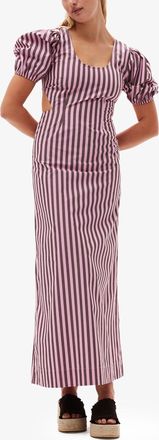 Ganni Pink Striped Cotton Cutout Dress - Size 32 Organic