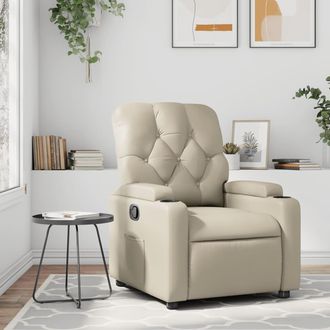 vidaXL Sill&oacute;n Reclinable De Cuero Sint&eacute;tico Crema Vidaxl