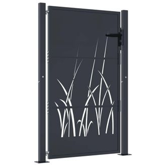Berkfield Home Garden Gate Anthracite 105x155 cm Steel Grass Design in Dark Grey