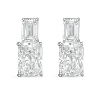 Diana M. Jewels 14kt white gold 8cts lab grown emerald and radiant cut diamond earrings