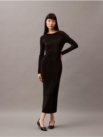 Calvin Klein Womens Plisse Midi Dress - Black - XS