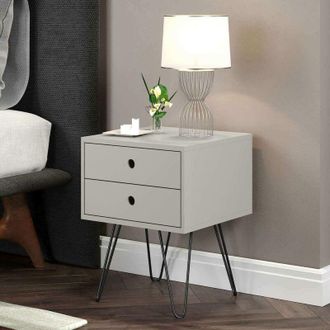 Home Source Industries Home Source - Bedside Cabinet Side Table Grey Nightstand with 2 Storage Drawers Metal Legs