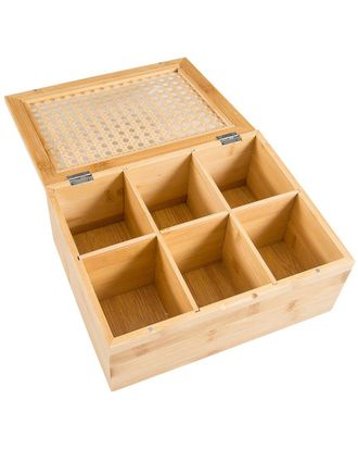 Lipper Bamboo Tea Box With Rattan Top (6 Sections)