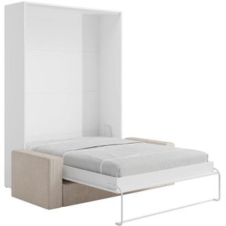 Vente-Unique Letto a scomparsa 140 x 200 cm - Apertura verticale manuale - Bianco + Divano - BEGANIO