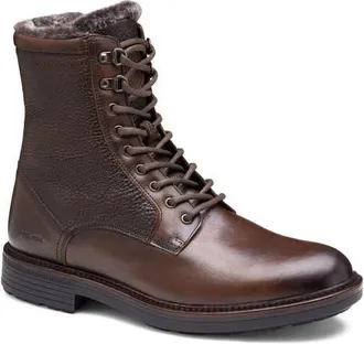 Johnston & Murphy Latham Plain Toe Genuine Shearling Lined Combat Boot in Dark Brown European Calfskin at Nordstrom, Size 11.5