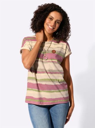 Casual Looks Kurzarmshirt CASUAL LOOKS Shirt, Damen, Gr. 36, rosenholz, sand, bedruckt, 100% Baumwolle, gemustert, gestreift, mehrfarbig, Rundhals, Shirts Kurzarms