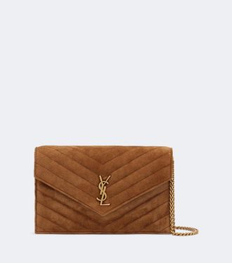 Saint Laurent Cassandre Mini suede wallet on chain