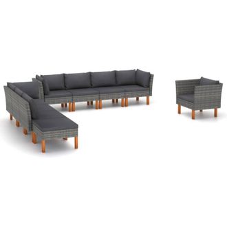 vidaXL Set De Muebles De Jard&iacute;n 9 Pzas Rat&aacute;n Sint&eacute;tico Eucalipto Gris Vidaxl