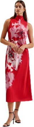 Ted Baker Womens WMD-aliara-Printed Cowl Neck Midi Slip Special Occasion Dress, Red, 12 UK
