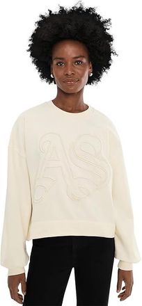AllSaints Lila Embos Sweat Womens Sweatshirt Pebble White : MD, Cotton