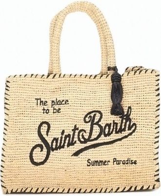 MC2 Saint Barth Rectangular Woven Tote Bag with Embroidered Detail