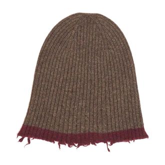 Uma Wang Ribbed Frayed Beanie - Dames - Hoeden - Bruin - M - Kasjmier - Accessoires