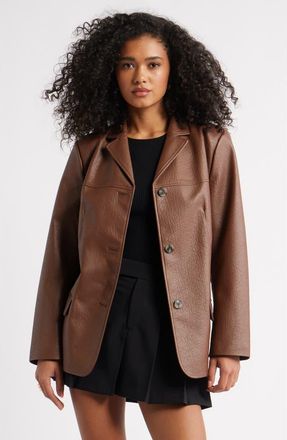 Open Edit Pebble Faux Leather Jacket in Brown Soil at Nordstrom, Size X-Small