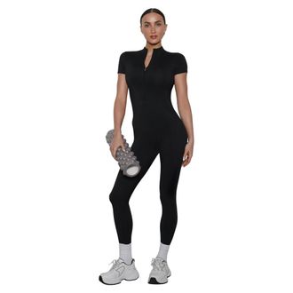 Estro & Luminara Slim Fit Sporty Jumpsuit with Short Sleeves - female - Estro - Jumpsuits - Black - S - Jumpsuits & Playsuits