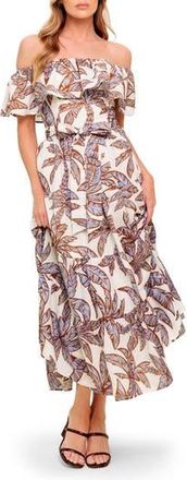 Flying Tomato Floral Off the Shoulder Midi Dress in Ivory/Lavender at Nordstrom Rack, Size Medium