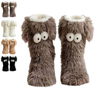 Generic Muffle Friends Cozy Socks, Womens Winter Fuzzy Non-Slip Slipper Socks with Cute Big Eyes, Ultra Soft Warm Home Socks (Gray)