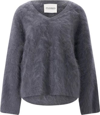 Closed V-hals Gebreide Kleding - Dames - V-hals truien - Grijs - S - Kasjmier - Truien & Vesten