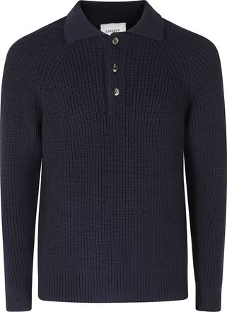 Circolo 1901 Dark Navy English Rib Knit Wool Polo Sweater