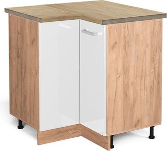 Vicco Armario De Esquina R-line, Blanco Alto Brillo, 75.6 Cm, Et Roble