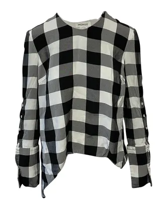Monse Tartan Asymmetrical Blouse in White Viscose