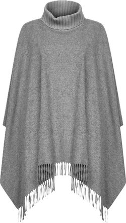 Paolo Fiorillo Refined Grey Poncho With Ribbed Turtleneck