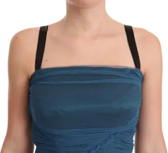 Dolce & Gabbana Blue Mesh Trim Ruched Tulle Sheath Womens Dress (Pre-Owned)