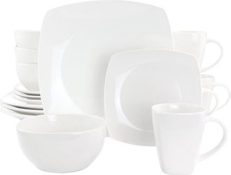 Gibson Home 16 Piece Square Fine Ceramic Dinnerware Set in White
