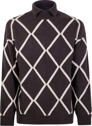 Emporio Armani Mens Sweater With Polo Collar Brown Virgin Wool