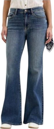 Judy Blue Jaqueline Flare With Triple Needle Back Pocket & Bandana Loop Jeans In Blue
