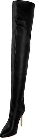 Generic Black,5.5 UK,Over The Knee High Boots for Women Back Zipper Pointed Toe Stiletto High Heel Leather PU Stretch Comfy Long Boot Party Dress Shoes