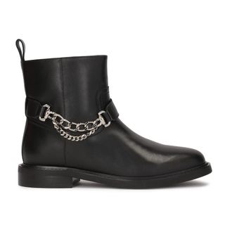 Kazar Platte laarzen met ritssluiting versierd met ketting - Dames - Enkellaarsjes - Zwart - 36 EU - Leer - Schoenen