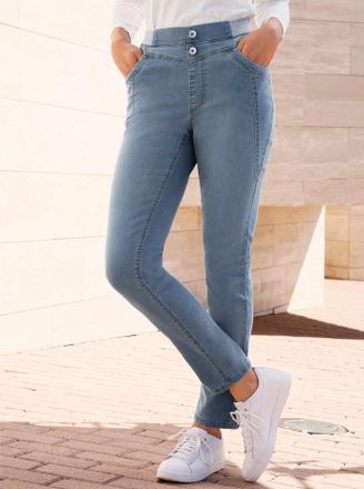 Casual Looks Bequeme Jeans CASUAL LOOKS, Damen, Gr. 38, Normalgr&ouml;ssen, blau (blau, bleached), 81% Baumwolle, 17% Polyester, 2% Elasthan, unifarben, lang, Jeans Beq