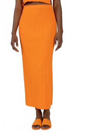 Frame Denim Mixed Rib Cut Out Skirt In Bright Tangerine