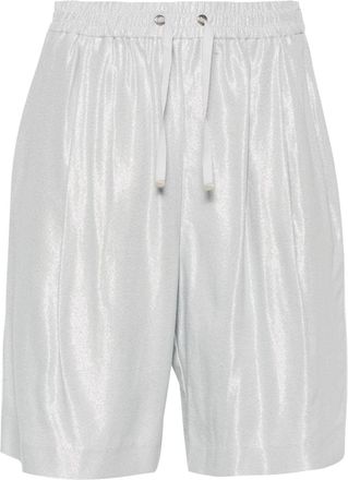 Herno pleat-detail shorts - women - Viscose/Polyester/Cotton/Metallic Fibre - 38 - Silver