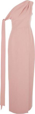 Solace London irina Pink One-shoulder Long Dress With Draped Neckline In Fabric Woman