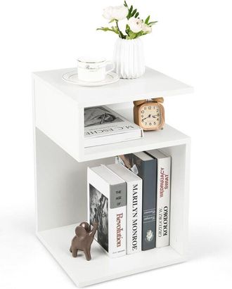 Costway Costway - Mesitas De Noche, Mesa Auxiliar En Forma De S, Mesita Centro Lateral Para Espacios Peque&ntilde;os, Mesa De Sof&aacute; Con 2 Compartimentos Abiertos, Mod