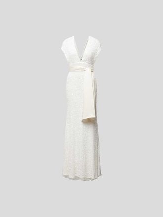 Rotate Abendkleid mit Paillettenbesatz in Weiss, Gr&ouml;&szlig;e 34