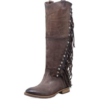 A.S.98 Ilke Studded Fringe Western Knee High Boot in Brown at Nordstrom, Size 10.5-11Us