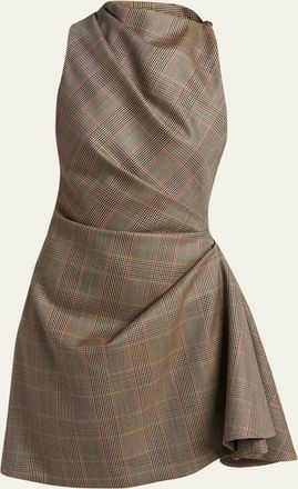 Alexander McQueen Check Pleated Drape Sleeveless Mini Dress