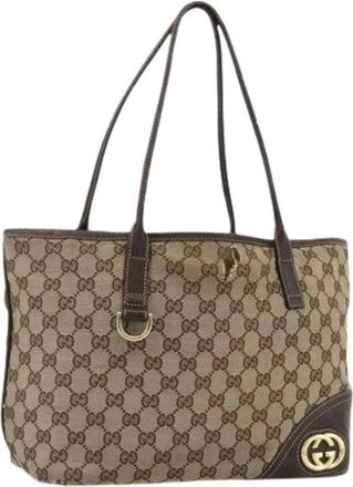 Gucci Pre-owned Tote Bags, female, Beige, Size: ONE SIZE Pre-owned Vintage GG Canvas Tote Bag
